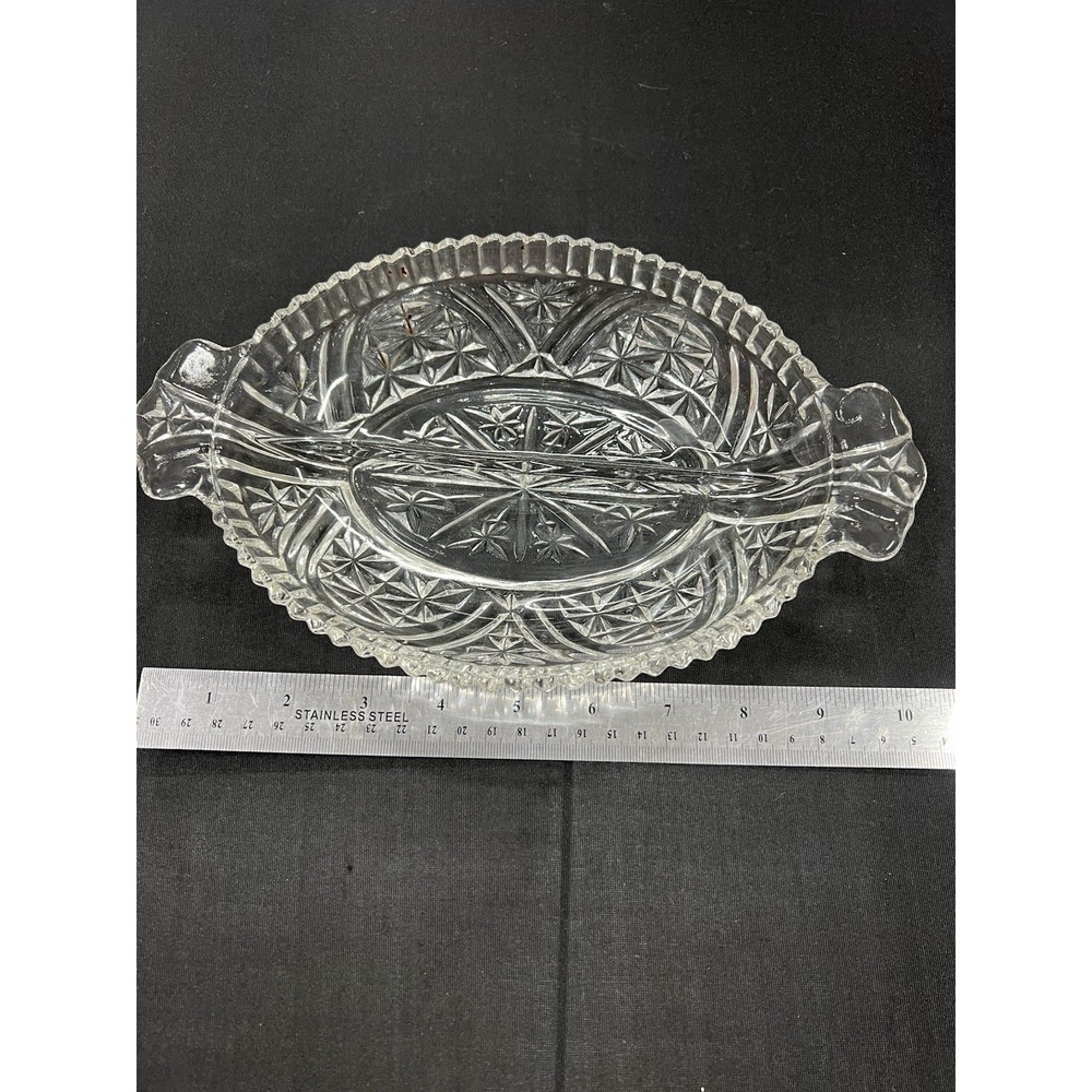 Vintage Dish Anchor Hocking Stars @ Bars 2 Part Relish‎  6 1/2 X 10 Inches